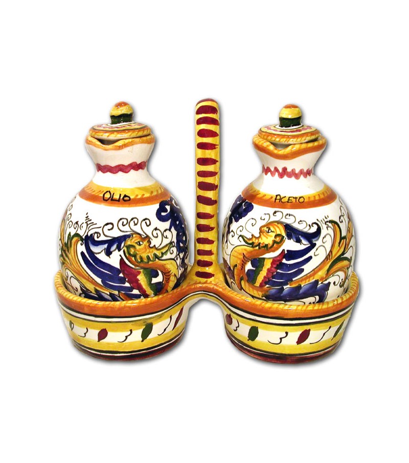 Hand painted pottery set Oil/Vinegar