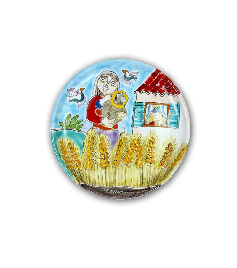 Piatto in Ceramica raffigurante "Donna con Vaso"