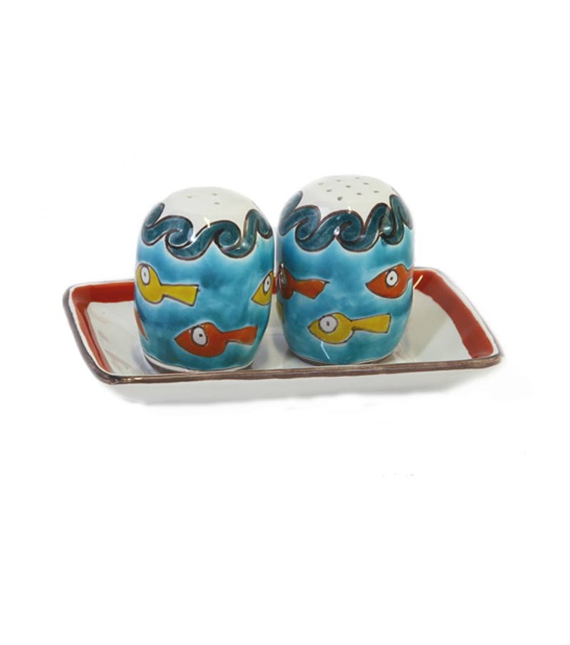"Gadir" Ceramic Salt / Pepper with Tray