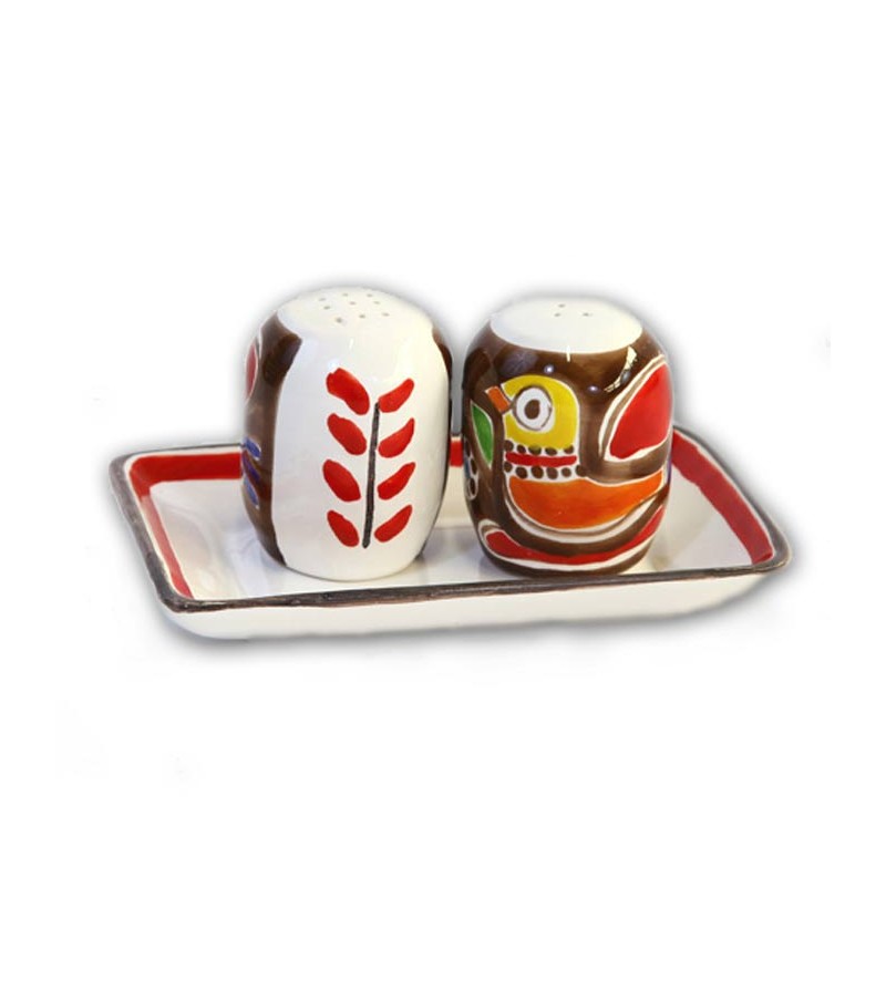 "Stromboli" Ceramic Salt / Pepper with Tray