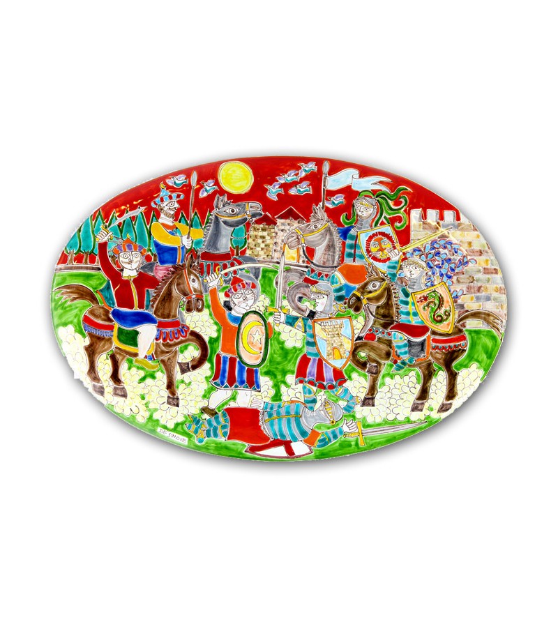 Piatto in Ceramica raffigurante "Battaglia Medioevale"