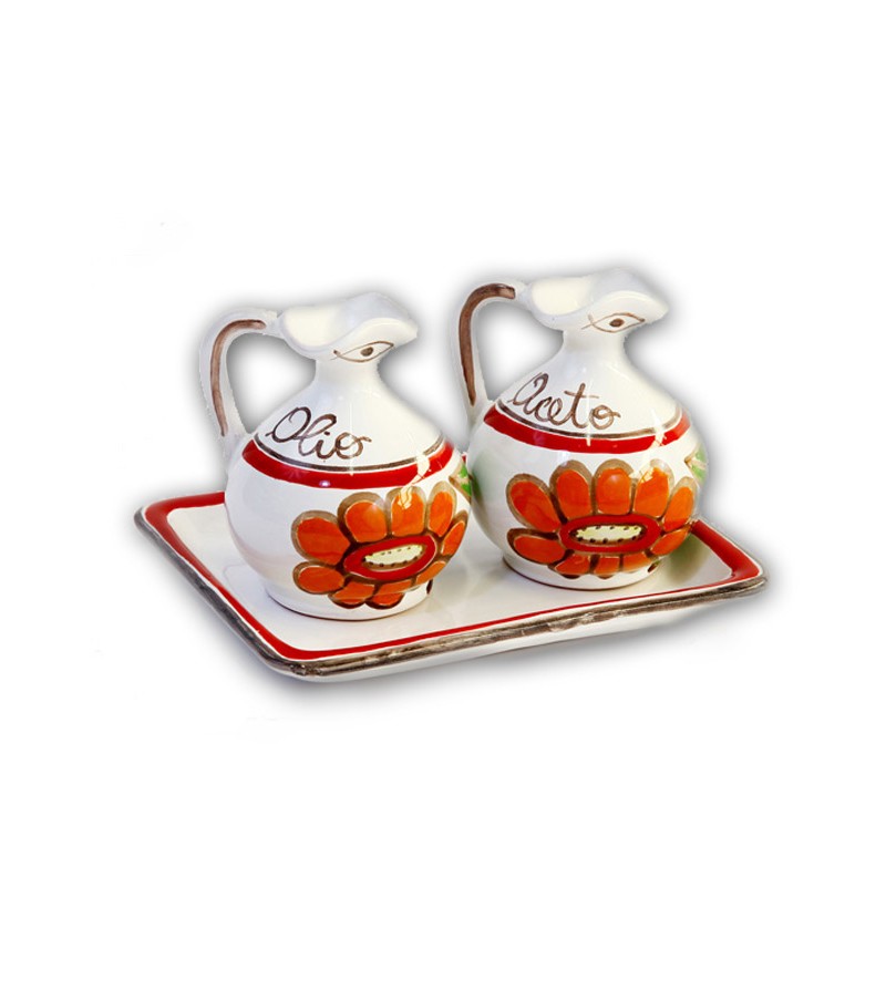 "Linosa" Ceramic Oil/Vinegar with Tray