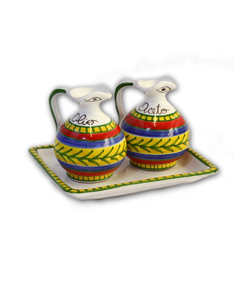 "Vulcano" Ceramic Oil/Vinegar with Tray