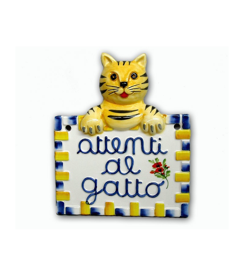 Quadretto in Ceramica Attenti al Gatto