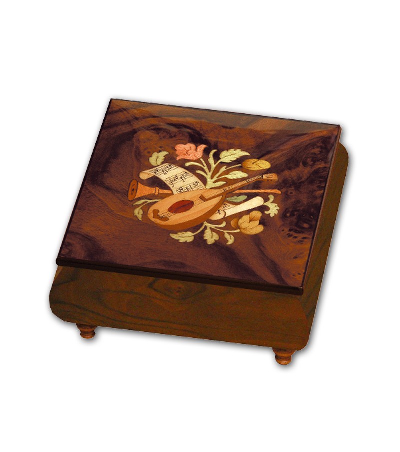 Scatola Musicale in Legno Intarsio Fiori