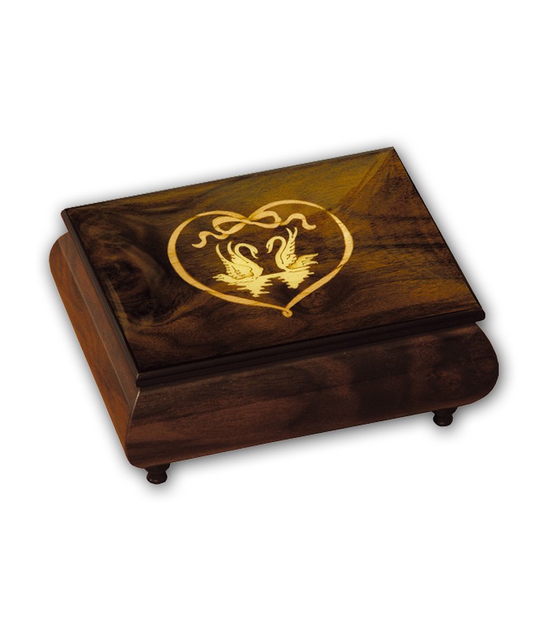 Scatola Musicale in Legno Intarsio Cigni