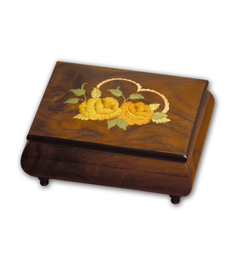 Scatola Musicale in Legno Intarsio Fiori
