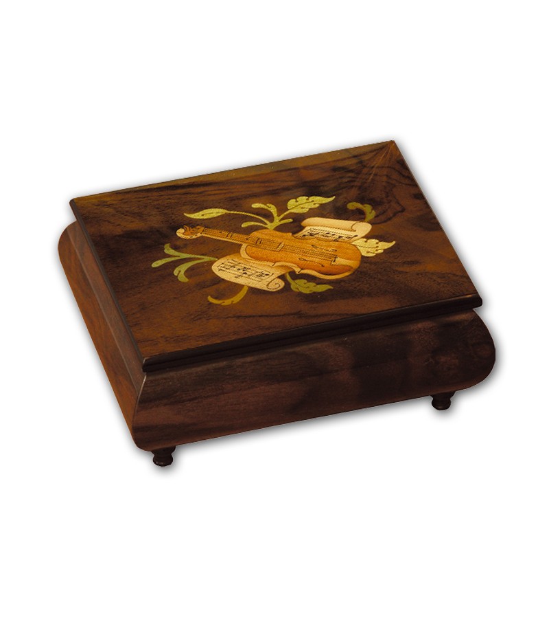 Scatola Musicale in Legno Intarsio Mandolino