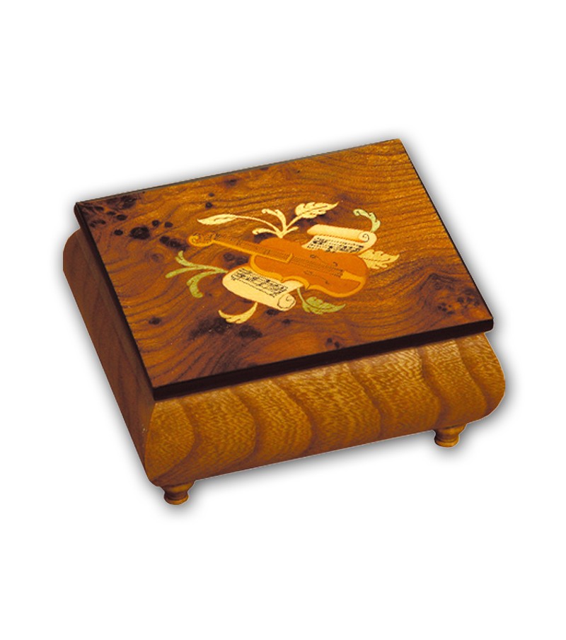 Scatola Musicale in Legno Intarsio Mandolino