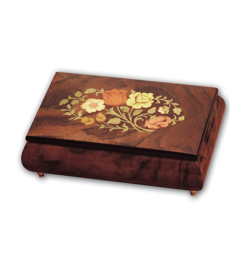 Scatola Musicale in Legno Intarsio Fiori