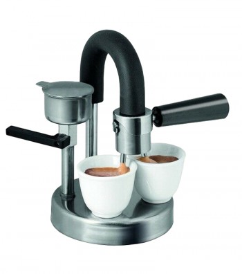 Caffettiera Espresso Kamira con due tazze bianche