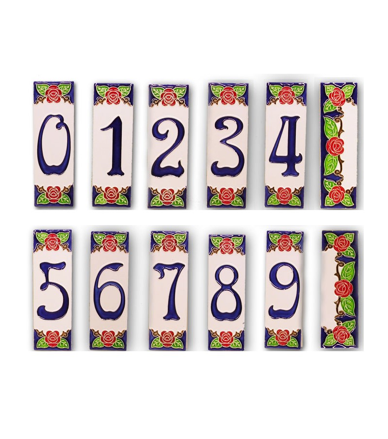 House Numbers in Ceramic Decoration Rose