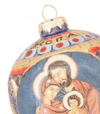 Palla di Natale in ceramica dettaglio Sacra Famiglia