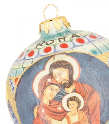 Palla di Natale in ceramica dettaglio Sacra Famiglia