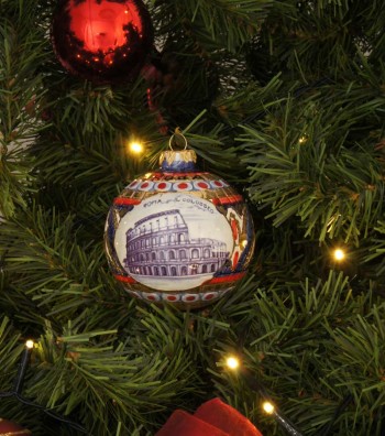 Colosseum ceramic Christmas ball on a tree