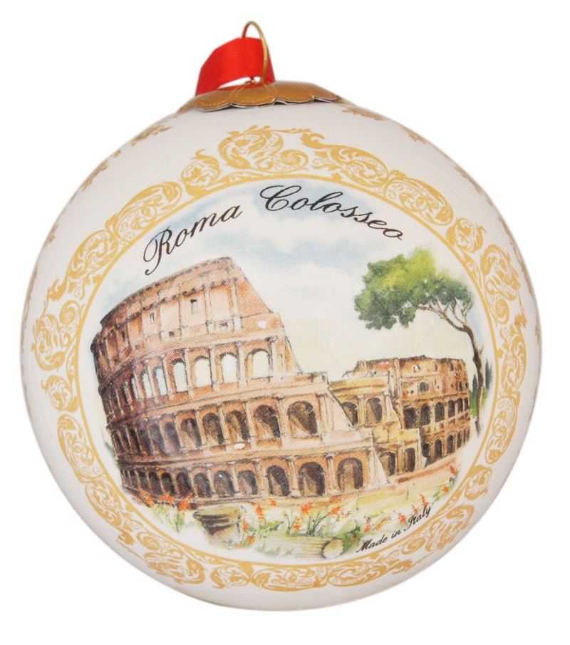 Pallina in Ceramica Natalizia decoro "Colosseo-San Pietro" vista colosseo