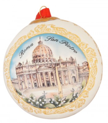 Pallina in Ceramica Natalizia decoro "Colosseo-San Pietro" ,vista San Pietro