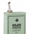 Dettaglio oliera schiacciata dipinta a mano verde