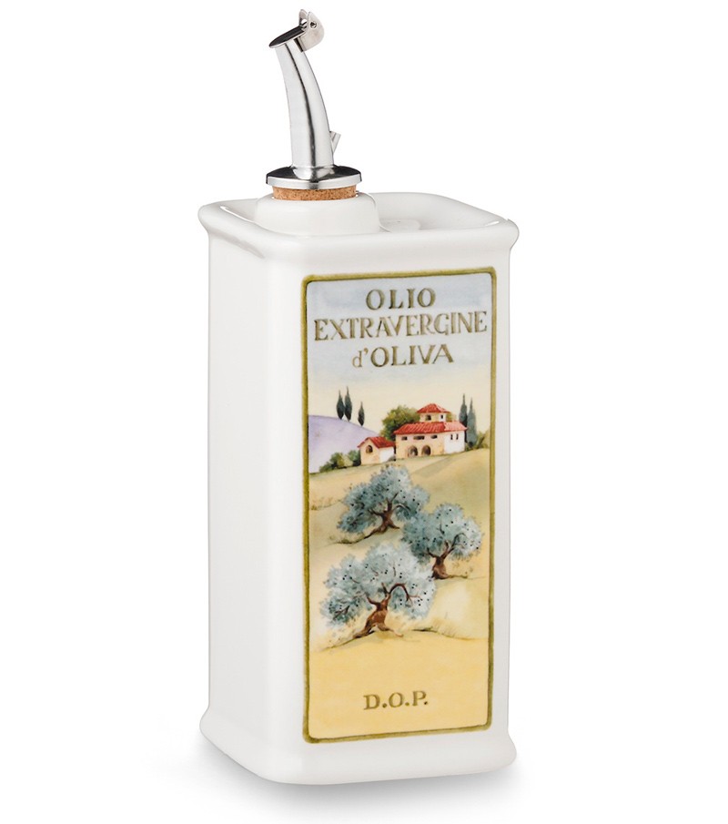 Oliera quadra dipinta a mano bianca