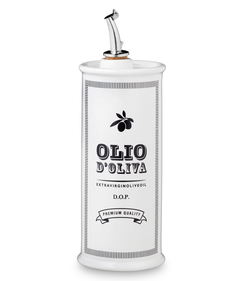 Oliera cilindrica dipinta a mano bianca