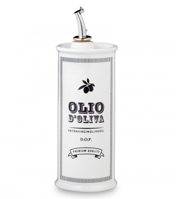 Oliera cilindrica dipinta a mano bianca