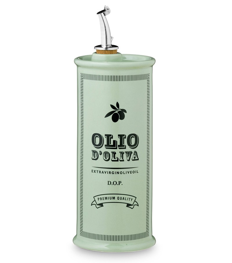 Oliera cilindrica dipinta a mano verde