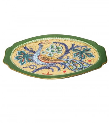 Oval saucer with peacock
