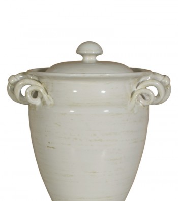 Ceramic potiche with spirals handle