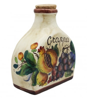 Bottiglia grappa in ceramica dipinta a mano.