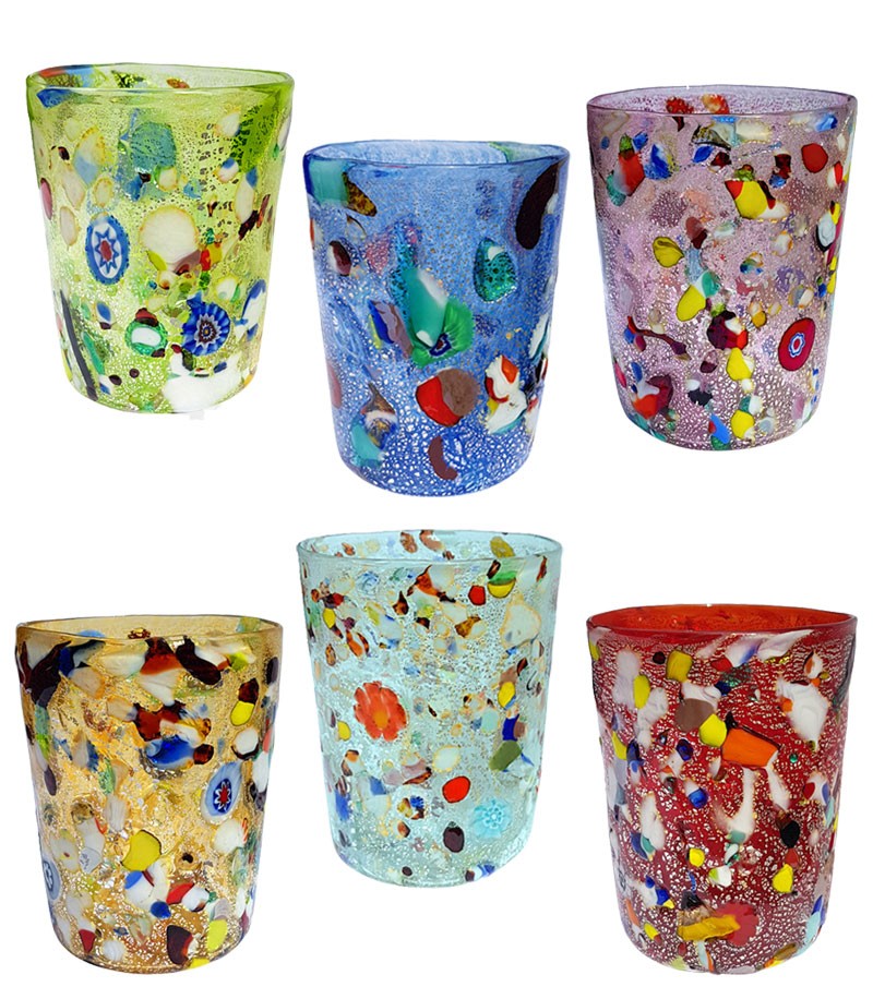 Bicchiere acqua in vetro di murano colori misti.
