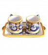 Set of two cups with tray hand-painted ceramic "Deruta" decoration frontal view