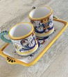 Set of two cups with tray hand-painted ceramic "Deruta" decoration side view