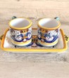Set of two cups with tray hand-painted ceramic "Deruta" decoration up view