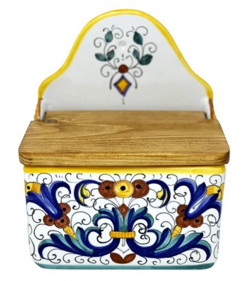 Portasale in ceramica decoro "Deruta" immagine frontale