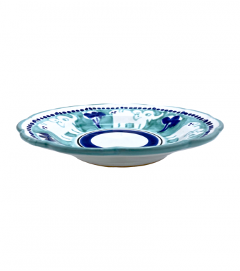 Piatto fondo smerlato decoro elefante verde e blu - Ceramica Artistica Falcone