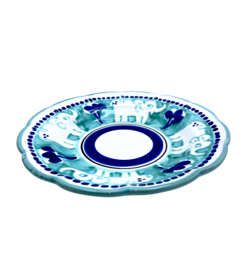 Piatto fondo smerlato decoro elefante verde e blu - Ceramica Artistica Falcone