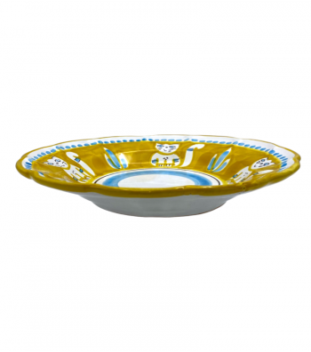 Piatto fondo Smerlato decoro Gatto Giallo - Ceramica Artistica Falcone