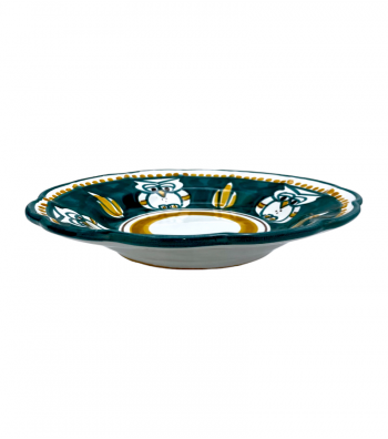 Piatto fondo Smerlato decoro Gufo Verde - Ceramica Artistica Falcone