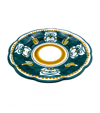 Piatto fondo Smerlato decoro Gufo Verde - Ceramica Artistica Falcone