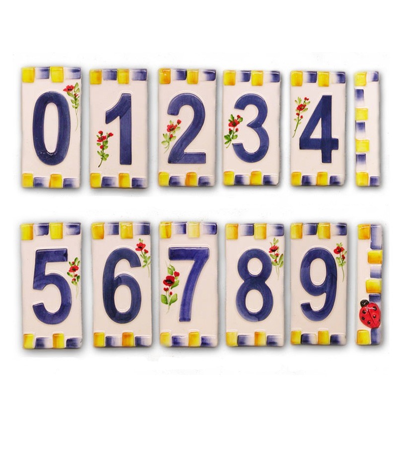 Ceramic tiles house numbers ladybug decoration